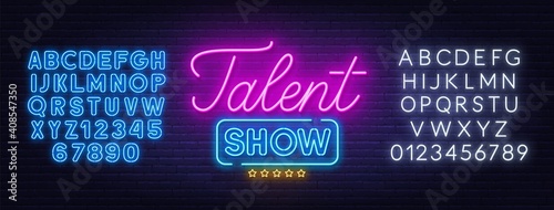 Canvas Print Talent show neon sign on brick wall background