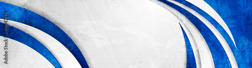 Contrast white and blue waves abstract corporate background with grunge texture. Vector banner design template