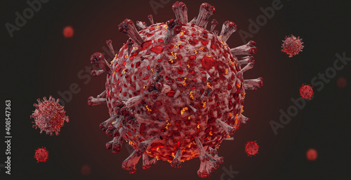 virus cell close-up red Cor...
