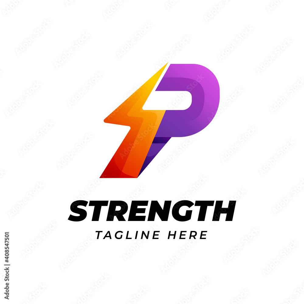Letter P logo design with thunderbolt energy shape Letter P logo design with thunderbolt energy shape