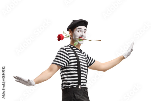 Mime holding red rose in his mouth