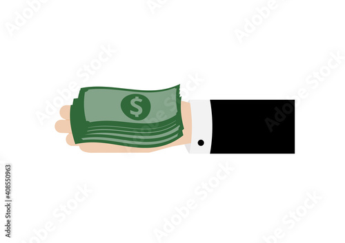Cash in business man hand to pay corruption deal vector isolated on white background