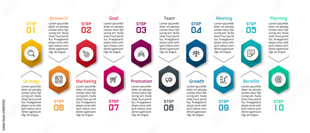 Vetor de 10 steps to describe work processes, plan meetings, conduct ...