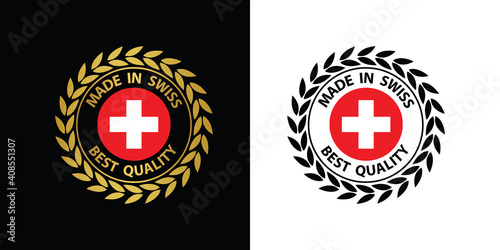 made in Swiss vector stamp. badge with Swiss flag	
