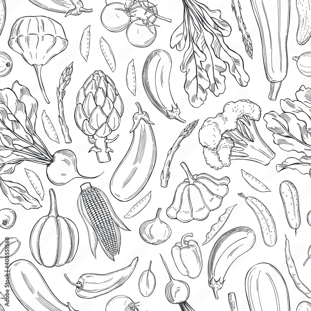 Sketch vegetables. Vector  pattern.