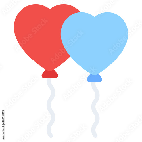 Party decor accessory, flat design of heart balloons