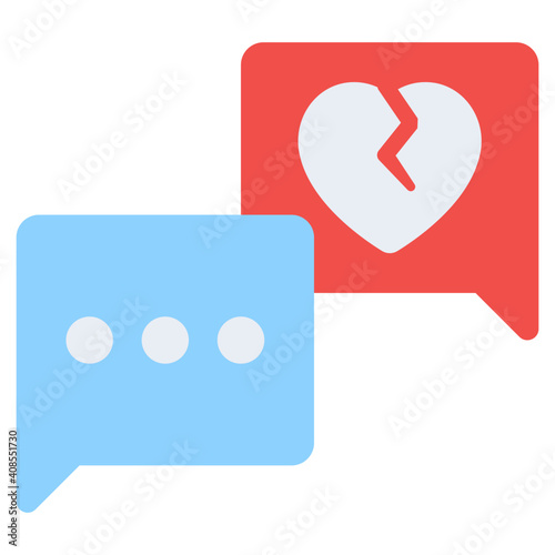Broken heart on chat bubble denoting breakup message icon