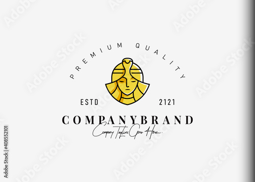Cleopatra egyptian logo design. Vector illustration of ancient queen of egypt cleopatra. Modern vintage icon design template with line art style.