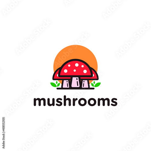 mushrooms logo vector with playful cartoon concept