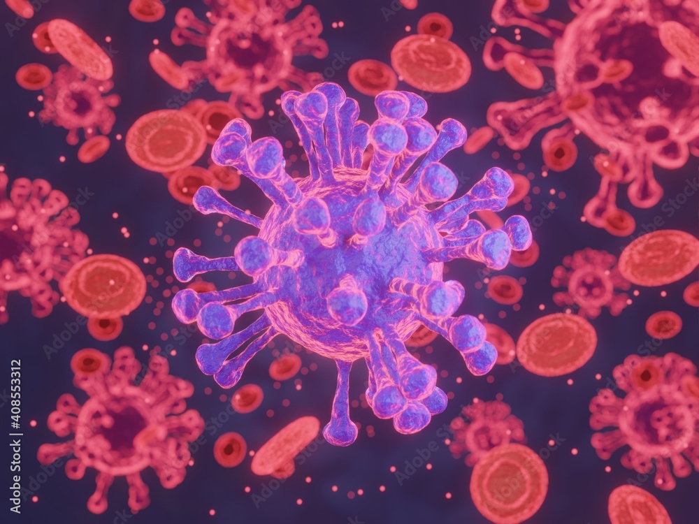 Virus background with disease cells and red blood Virus background with disease cells and red blood