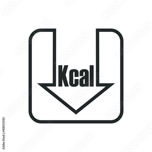 Calories reduction icon. Low kilocalories graphics sign. Kcal reduction isolated symbol on white background. Symbol of healthy nutrition. Vector illustration