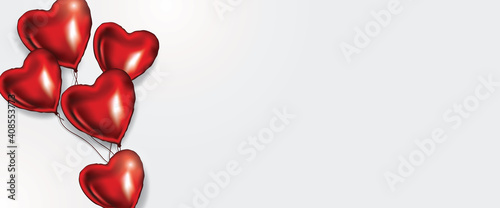 Helium Red Heart balloons bunch. 