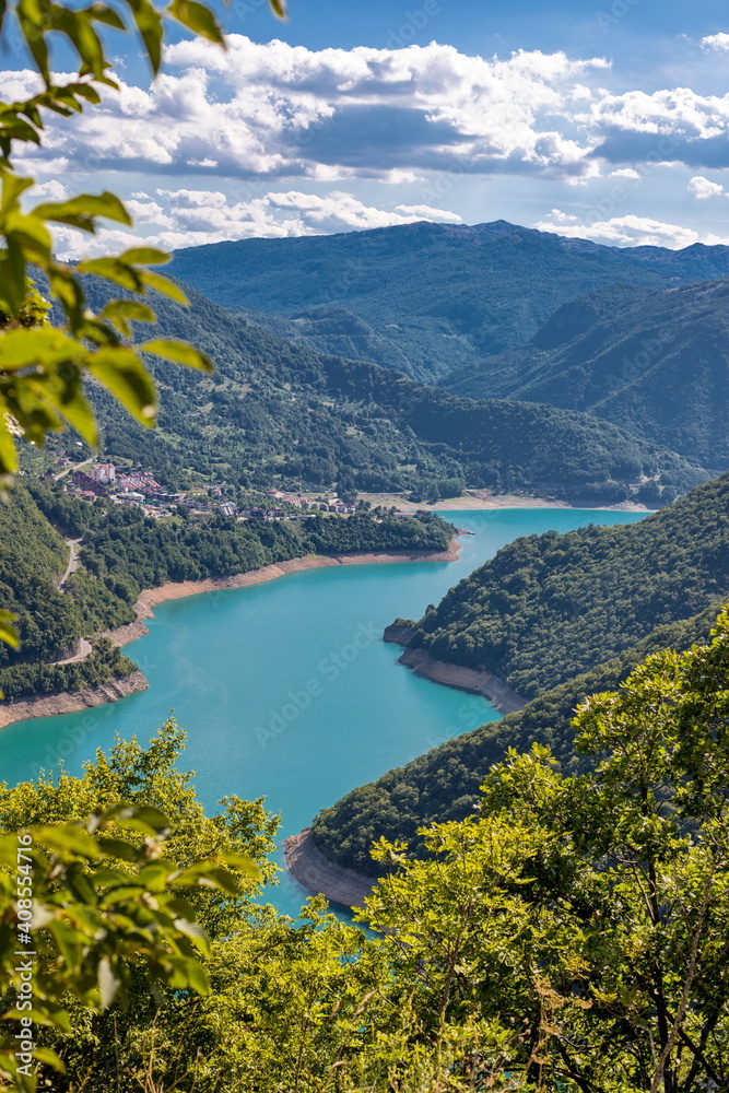 The famous Piva Canyon with its fantastic reservoir. National park Montenegro.Scenic image of popular travel destination. Discover the beauty of earth.