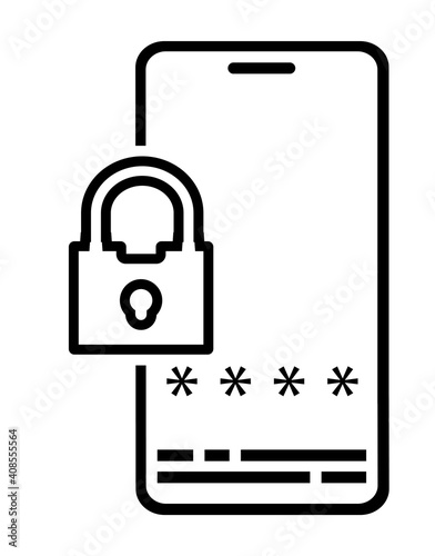 Icon. Smartphone with padlock and password entry window. Mobile phone security. Cybercrimes. Vector