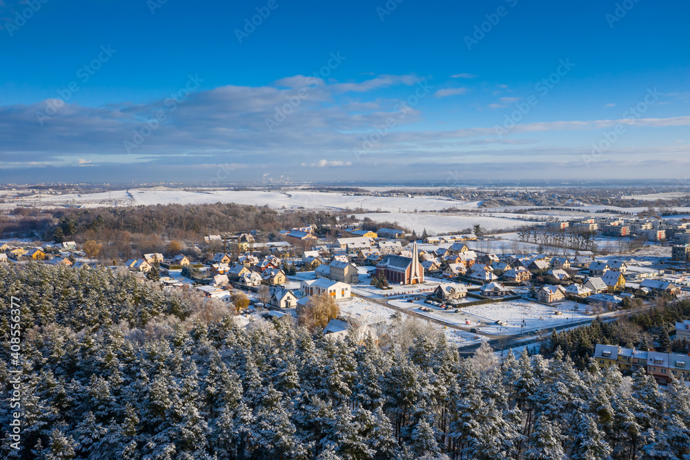 Aerial landscape of the snowy forest at winter, Poland. Aerial landscape of the snowy forest at winter, Poland.