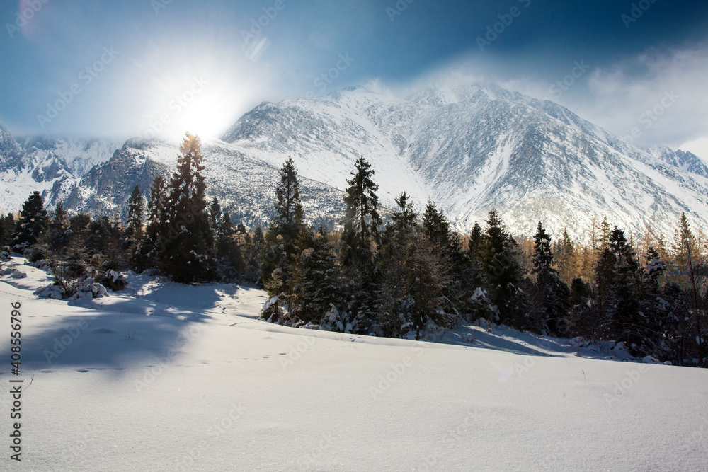 Breathtaking beauty of winter in mountain valley