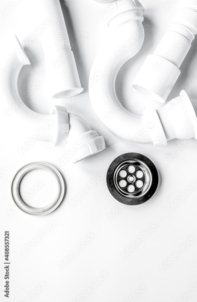concept plumbing work top view on white background concept plumbing work top view on white background