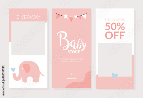 Baby Store Banner Design Template, Baby Shop, Kids Clothes, Toys, Care Products Special Offer, Giveaway Poster, Banner, Flyer Cartoon Vector Illustration
