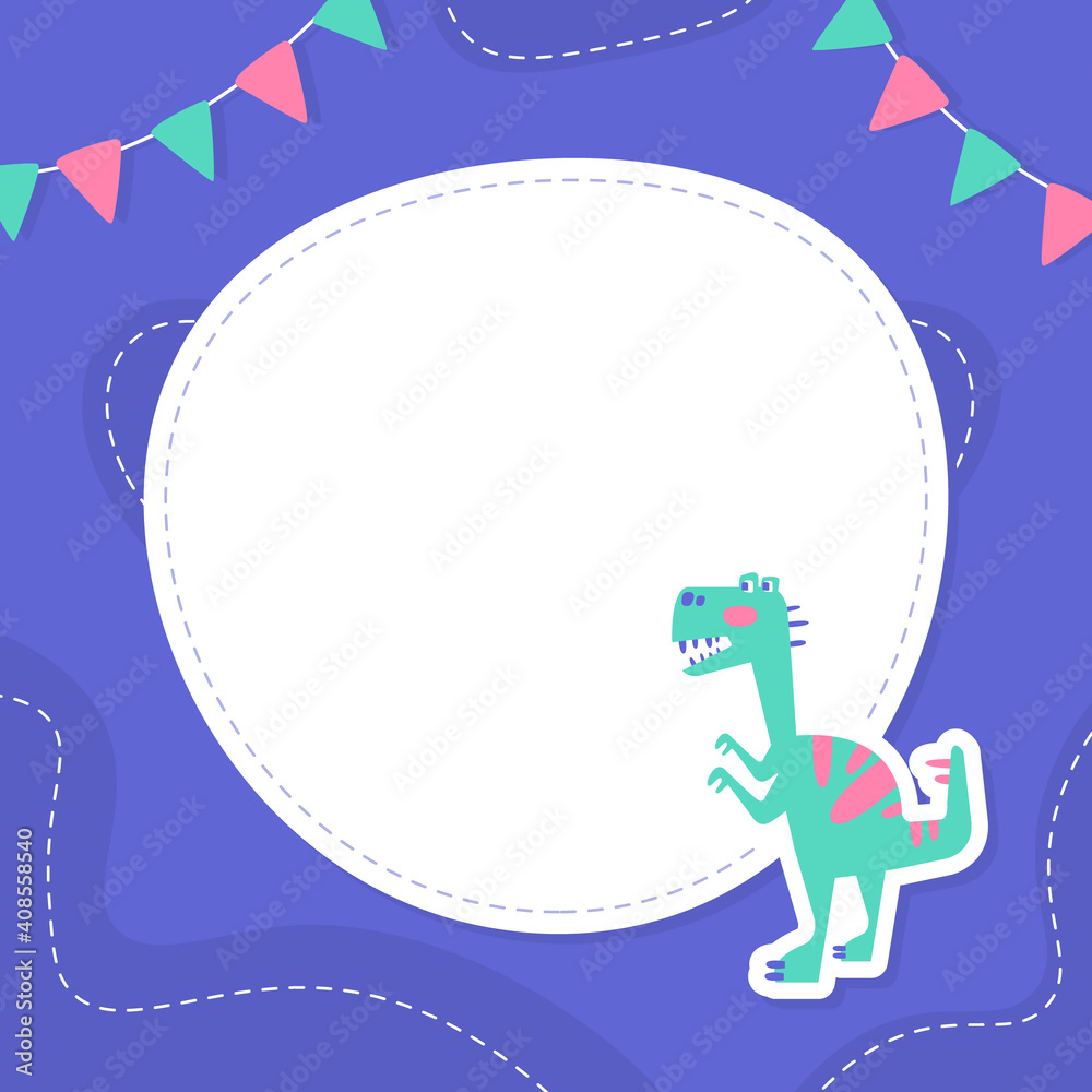 Cute Funny Dinosaur Banner Template with Space for Text, Cover, Poster ...