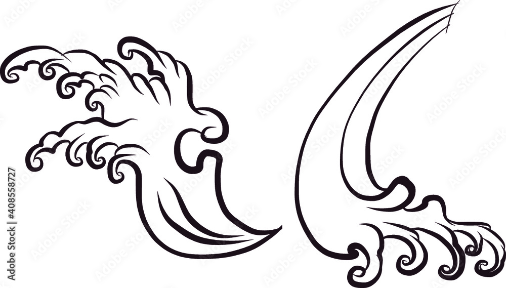 Obraz premium hand drawn wave for tattoo design.doodle art Japanese wave isolate on white background.