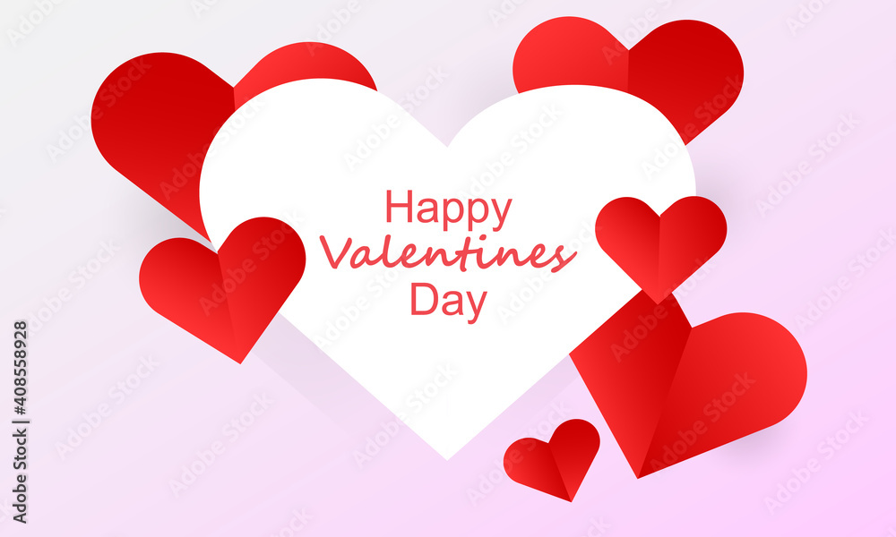 Valentine's Day background with paper cut heart. Template for greeting card, invitation, and banner. Vector illustration