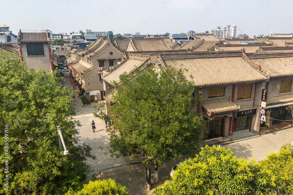 XI'AN, CHINA - AUGUST 3, 2018: Buildings and roads of the old town of Xi'an, China