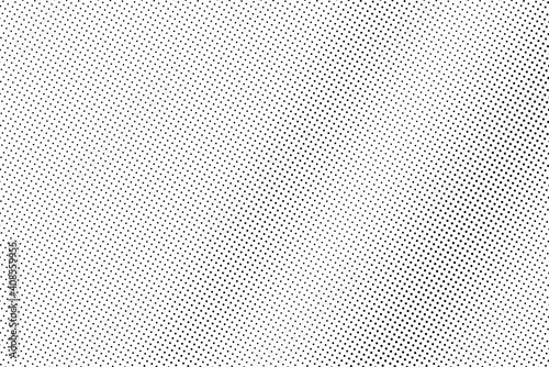 Black and white vector halftone. Subtle halftone digital texture. Faded dotted gradient.