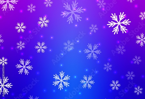 Light Pink, Blue vector background with xmas snowflakes, stars.