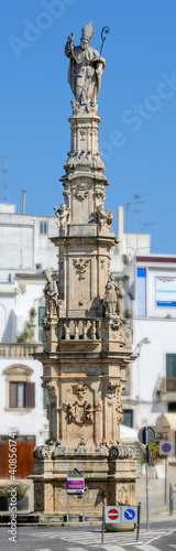 baroque Saint Orontius' column in the old city of Ostuni, Italy