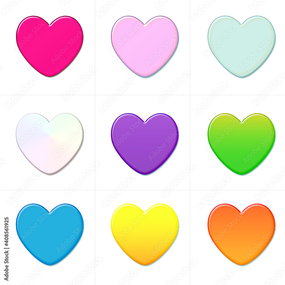 Set Of Sweet Colorful Heart Shape Valentine Day Greeting Card Items