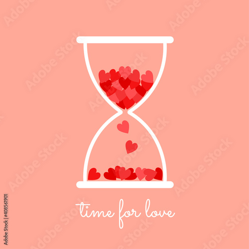Hourglass with hearts on a white background
