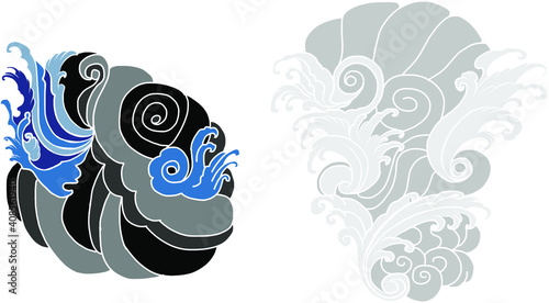 water splash and Japanese wave for tattoo.Japanese wave for tattoo.cloud tattoo ,coloring book japanese style.Traditional Asian tattoo.Tattoo art highly detailed in line art style.