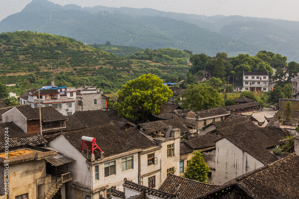 Aerial view of Furong Zhen town, Hunan province, China