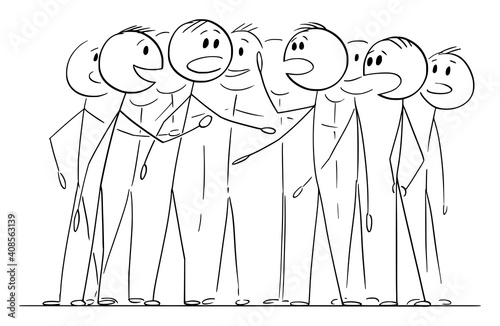 Crowd, team or group of people is chattering talking or speaking, concept of communication ,vector cartoon stick figure or character illustration.