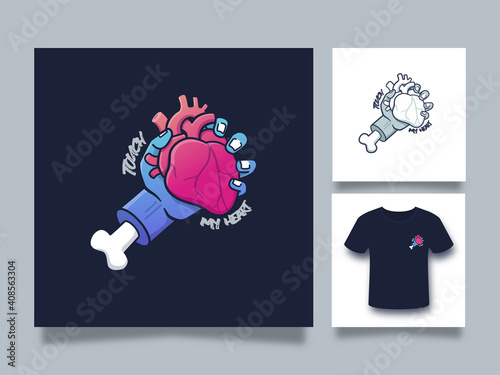 hand holding the heart concept illustration for apparel and t shirt design photo