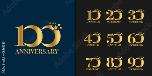 Set of anniversary logotype. Golden anniversary celebration emblem design.