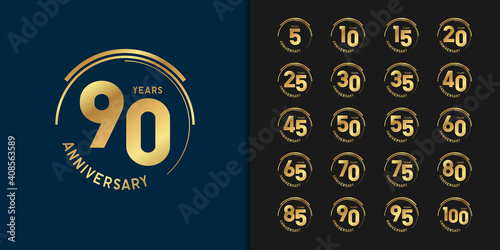 Set of anniversary logotype. Golden anniversary celebration emblem design.