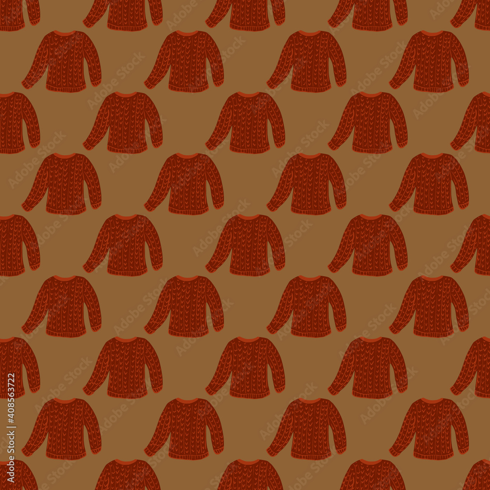 Scandi outfit seamless pattern with cozy sweater ornament. Beige background. Winter backdrop. Scandi outfit seamless pattern with cozy sweater ornament. Beige background. Winter backdrop.
