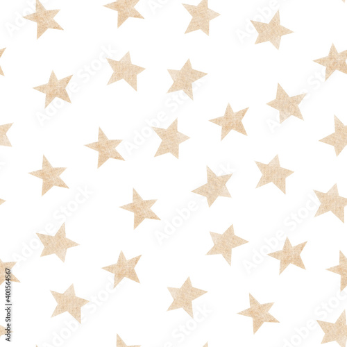 cute seamless pattern with stars  childrens watercolor illustration on white background
