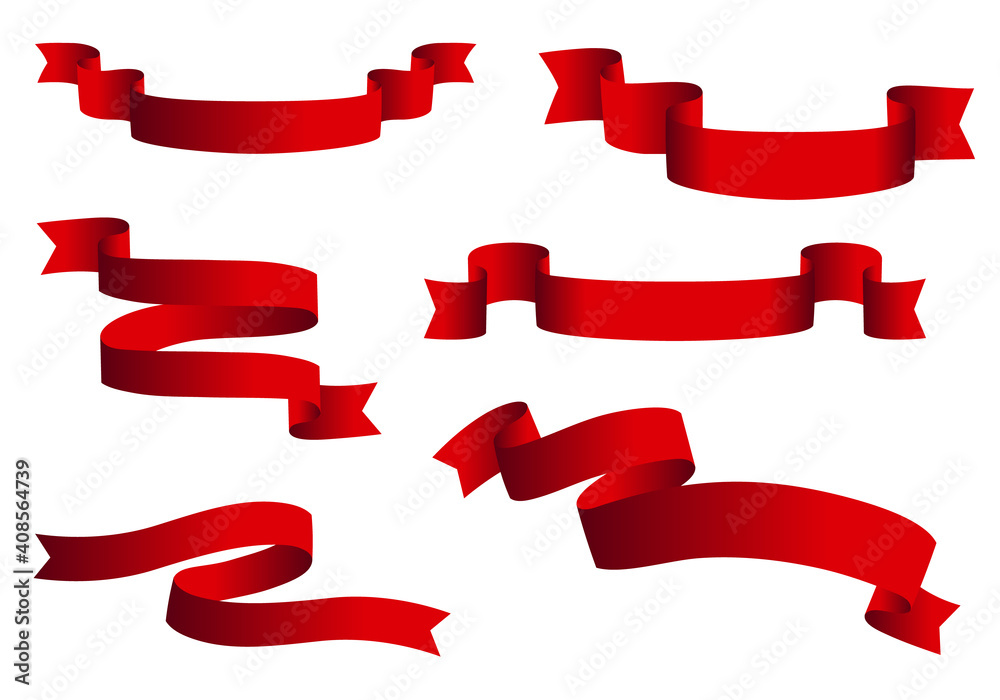 Red glossy ribbon banners set. Ribbons collection isolated on white background Red glossy ribbon banners set. Ribbons collection isolated on white background
