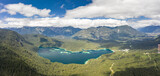 Aerial panorama view of Eibsee Lake at foot of Zugspitze in Germany
