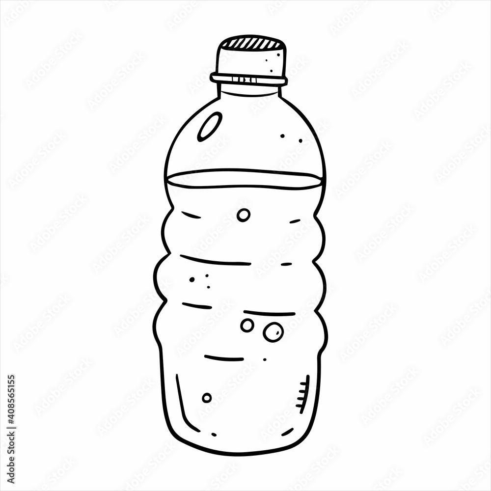 Water bottle in doodle style with outline. Vector doodle illustration ...