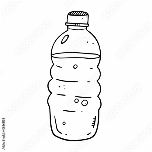 Water bottle in doodle style with outline. Vector doodle illustration. Black and white illustration. Water bottle isolated on white background.