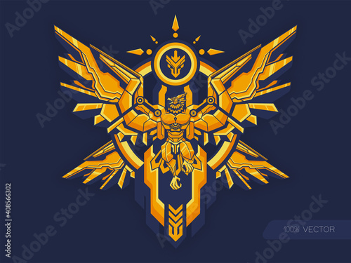 ancient garuda eagle golden skin with mechanical body vector illustration for print and apparel design photo