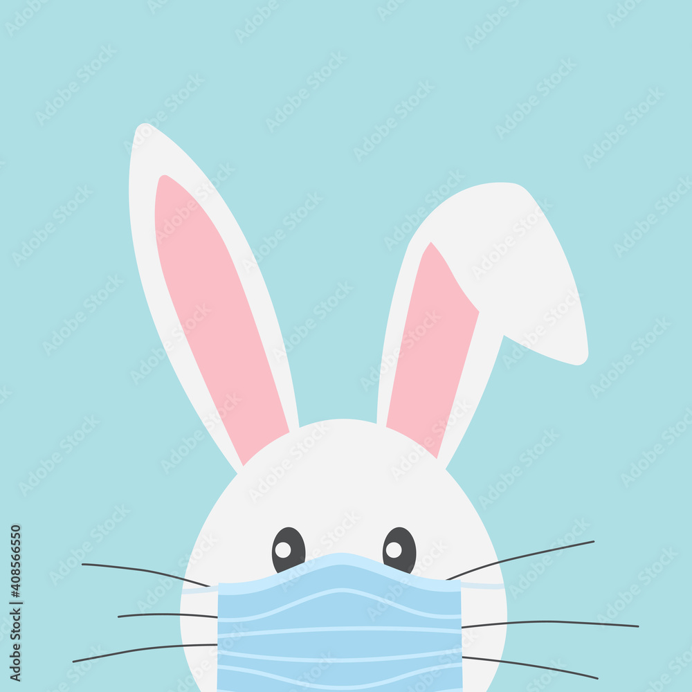 Obraz premium funny easter bunny with face mask, celebration holidays during coronavirus pandemic, protective measures- vector illustration