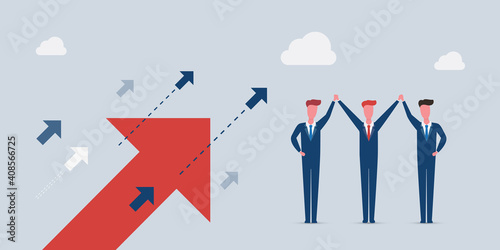 New Possibilities, Hope, Dreams - Business Achievements, Solutions Finding Concept - Team of Happy Businessmen Work Together for Financial Growth - Vector Design