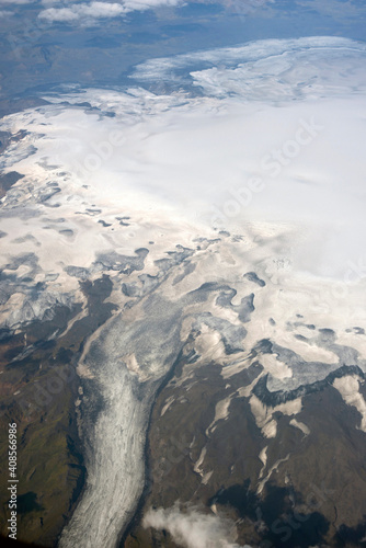 Aerial view of a glacier in Iceland.