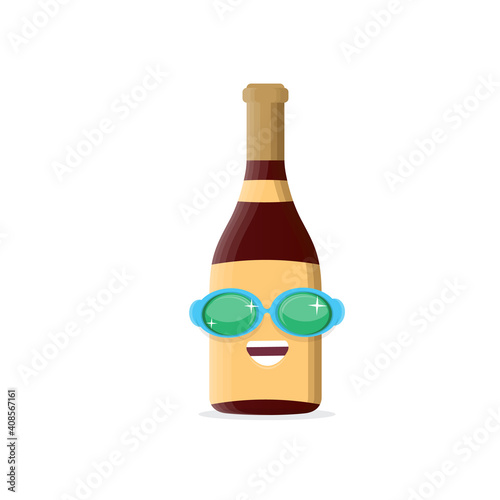 vector funny cartoon red wine bottle character with sunglasses isolated on white background. funky smiling glass wine bottle character design template for wine menu or wine map.
