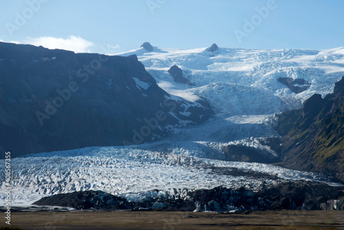 A landscape view of a glacier in Iceland.
