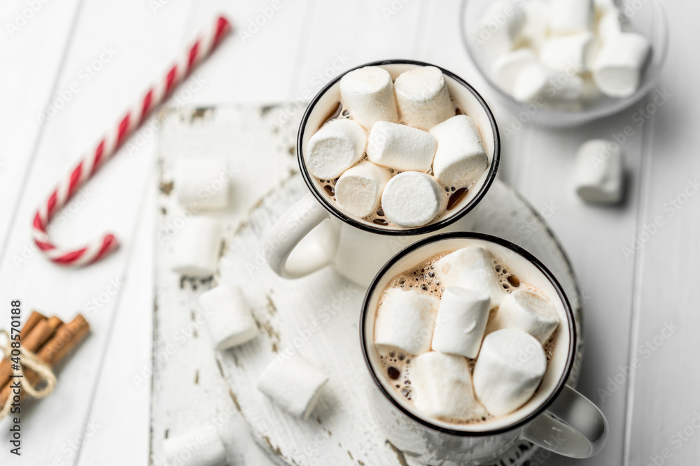 Marshmallow in cups with delicious cocoa Marshmallow in cups with delicious cocoa